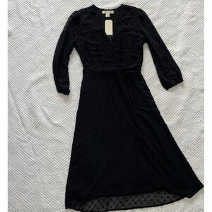 Monteau Los Angeles Dress NWT XS Black Swiss Dot V Neck Sheer Cocktail Fit Flare
